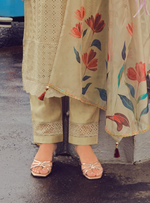 Load image into Gallery viewer, Khaki Color Handwork & Embroidered Chanderi Silk Kurta with Trousers & With Dupatta