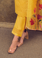 Load image into Gallery viewer, Yellow Color Handwork & Embroidered Chanderi Silk Kurta with Trousers & With Dupatta