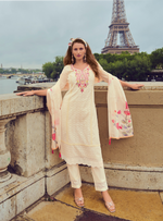 Load image into Gallery viewer, Off White Handwork & Embroidered Chanderi Silk Kurta with Trousers & With Dupatta