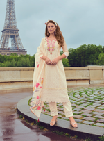 Load image into Gallery viewer, Off White Handwork & Embroidered Chanderi Silk Kurta with Trousers & With Dupatta