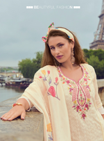 Load image into Gallery viewer, Off White Handwork & Embroidered Chanderi Silk Kurta with Trousers & With Dupatta