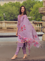 Load image into Gallery viewer, Lavender Handwork & Embroidered Chanderi Silk Kurta with Trousers & With Dupatta