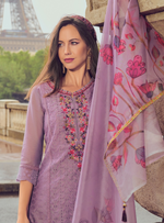 Load image into Gallery viewer, Lavender Handwork & Embroidered Chanderi Silk Kurta with Trousers & With Dupatta