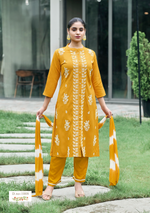 Load image into Gallery viewer, Mustard Yellow Rayon Lucknawi Style Kurta