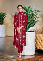 Load image into Gallery viewer, Maroon Red Rayon Lucknawi Style Kurta