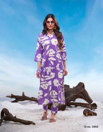 Load image into Gallery viewer, Purple Princess Cut Reyon Cord Set with white floral print