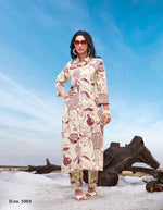 Load image into Gallery viewer, Beige Princess Cut Reyon Cord Set with white floral print