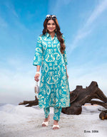 Load image into Gallery viewer, Teal Blue Princess Cut Reyon Cord Set with white floral print