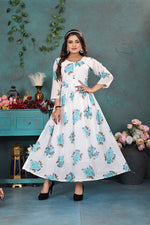 Load image into Gallery viewer, Chic White &amp; Blue Floral Georgette Gown
