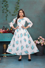 Load image into Gallery viewer, Chic White &amp; Blue Floral Georgette Gown
