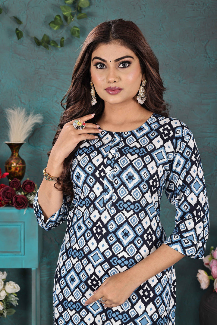 Blue Abstract Printed Kurti Soft Rayon Everyday Style