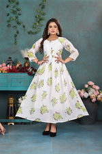 Load image into Gallery viewer, Graceful White &amp; Green Floral Georgette Gown
