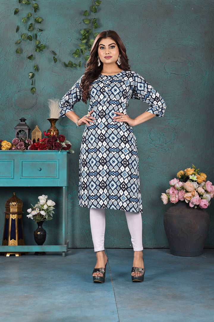 Blue Abstract Printed Kurti Soft Rayon Everyday Style