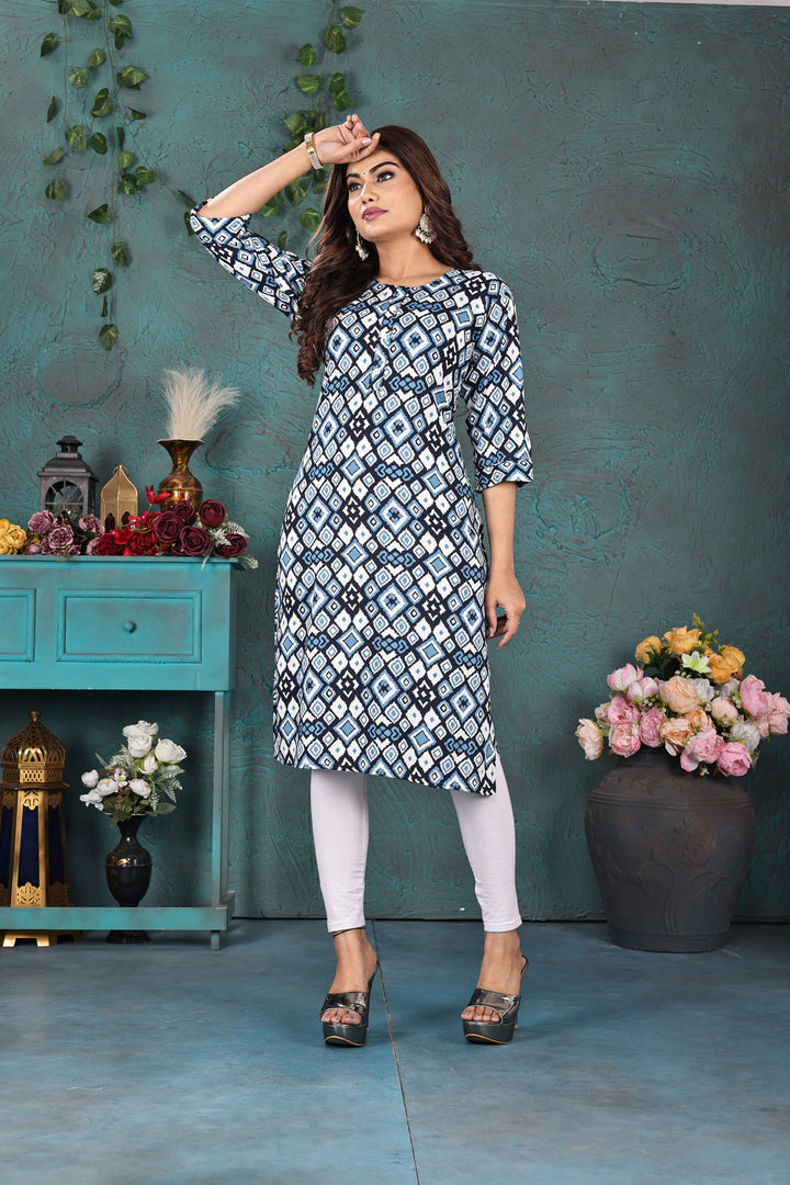 Blue Abstract Printed Kurti Soft Rayon Everyday Style