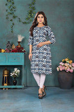 Load image into Gallery viewer, Blue Abstract Printed Kurti Soft Rayon Everyday Style
