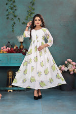 Load image into Gallery viewer, Graceful White &amp; Green Floral Georgette Gown
