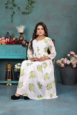 Load image into Gallery viewer, Graceful White &amp; Green Floral Georgette Gown
