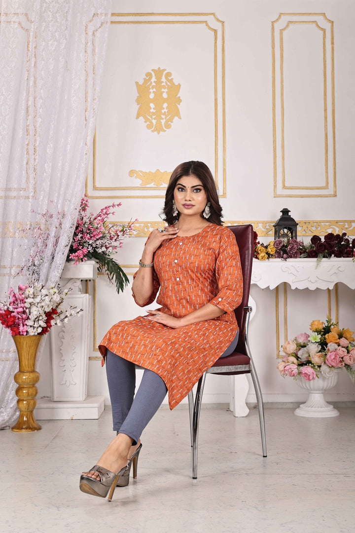 Mustard Orange Kurti Rayon Comfort with Subtle Print
