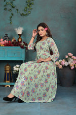 Load image into Gallery viewer, Pastel Green Floral Georgette Gown
