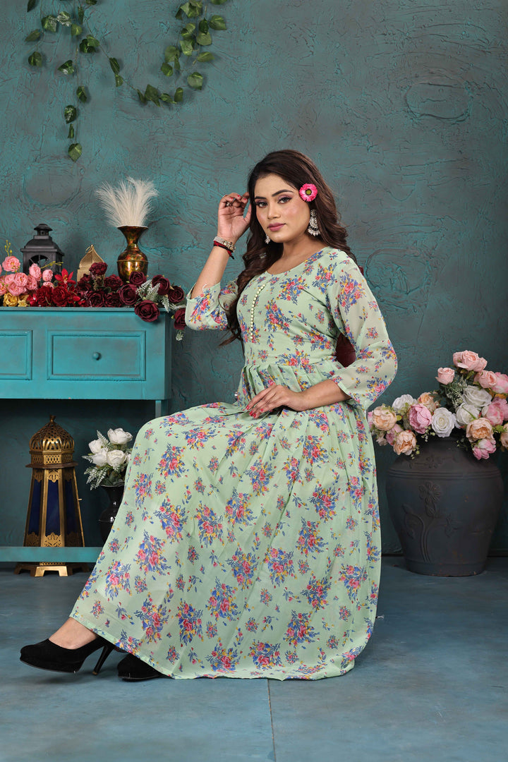 Pastel Green Floral Georgette Gown
