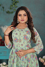 Load image into Gallery viewer, Pastel Green Floral Georgette Gown
