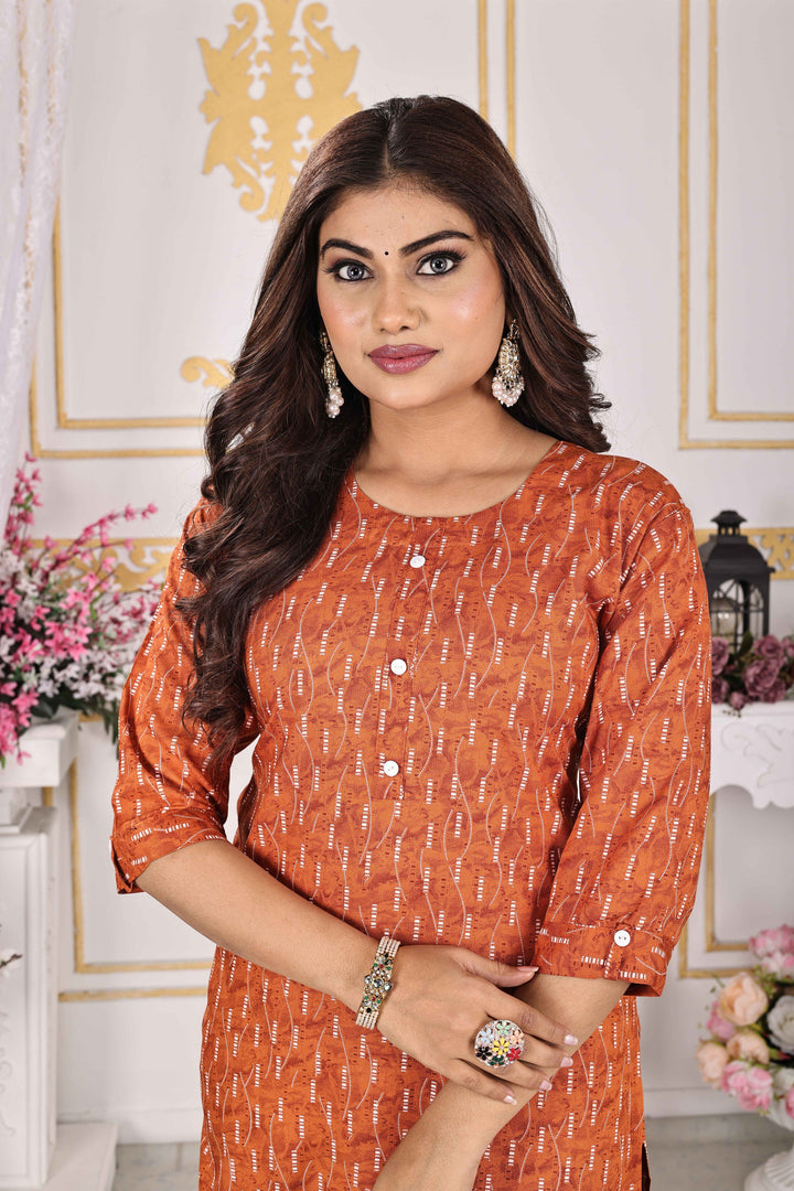 Mustard Orange Kurti Rayon Comfort with Subtle Print