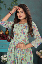 Load image into Gallery viewer, Pastel Green Floral Georgette Gown

