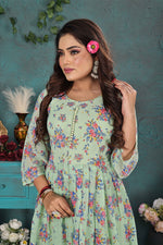 Load image into Gallery viewer, Pastel Green Floral Georgette Gown

