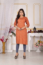 Load image into Gallery viewer, Mustard Orange Kurti Rayon Comfort with Subtle Print
