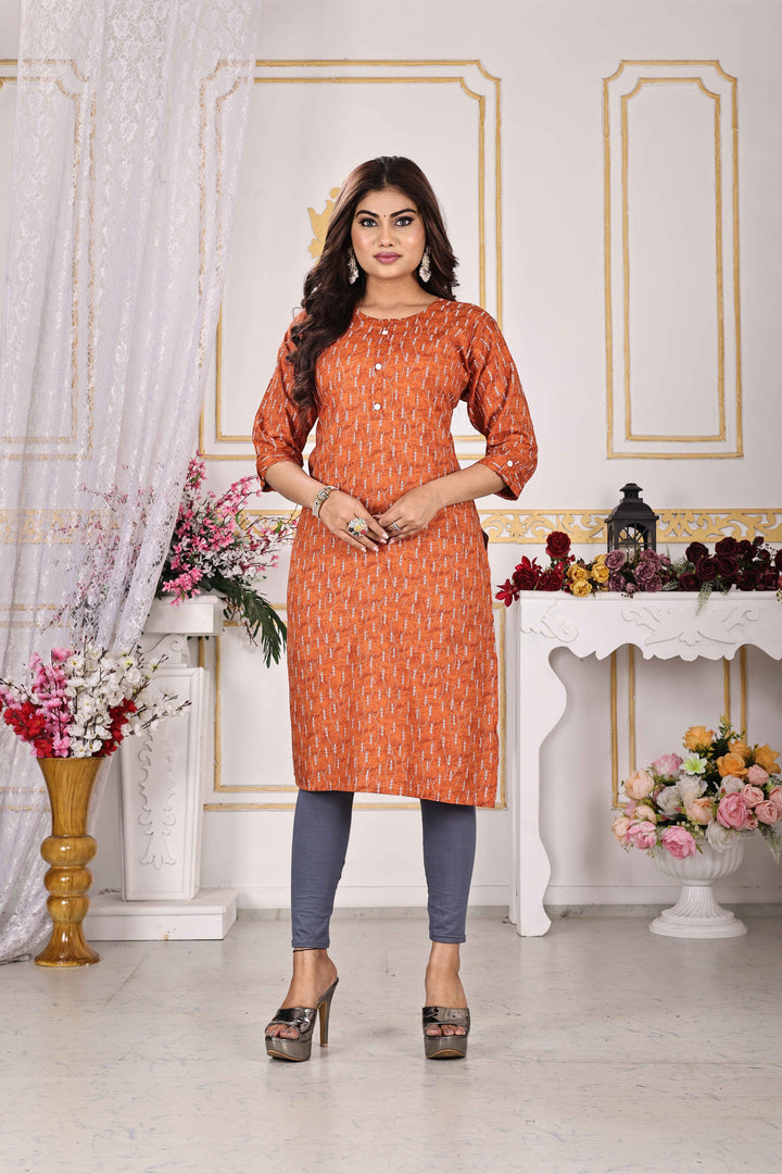 Mustard Orange Kurti Rayon Comfort with Subtle Print