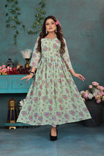 Load image into Gallery viewer, Pastel Green Floral Georgette Gown
