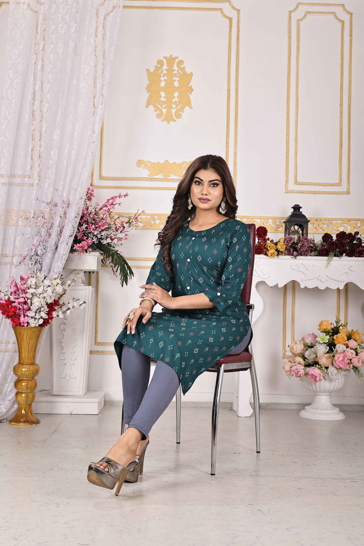 Bottle Green Kurti Elegant Rayon with Diamond Print