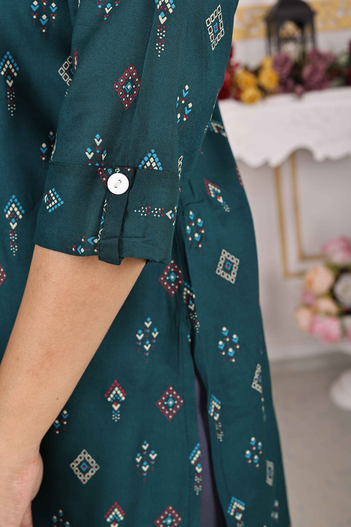 Bottle Green Kurti Elegant Rayon with Diamond Print