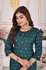 Load image into Gallery viewer, Bottle Green Kurti Elegant Rayon with Diamond Print
