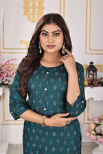 Load image into Gallery viewer, Bottle Green Kurti Elegant Rayon with Diamond Print
