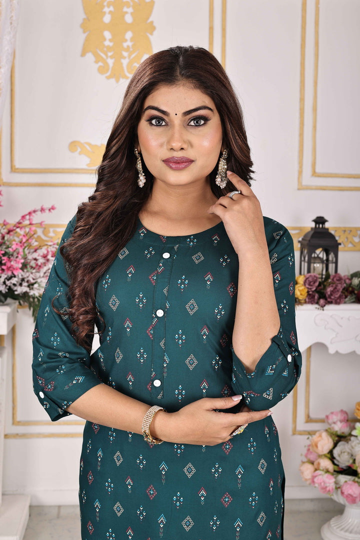 Bottle Green Kurti Elegant Rayon with Diamond Print