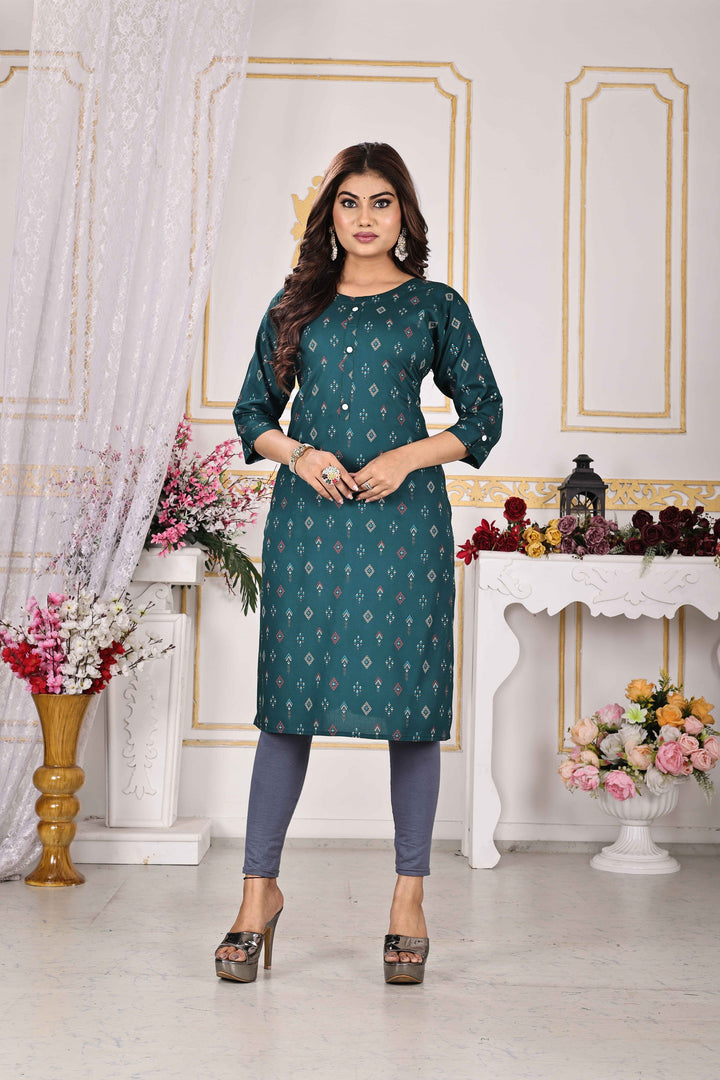Bottle Green Kurti Elegant Rayon with Diamond Print