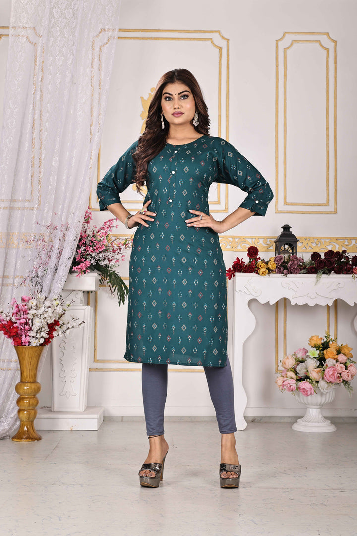 Bottle Green Kurti Elegant Rayon with Diamond Print
