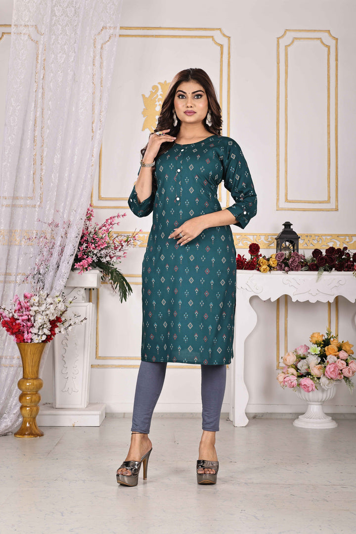 Bottle Green Kurti Elegant Rayon with Diamond Print