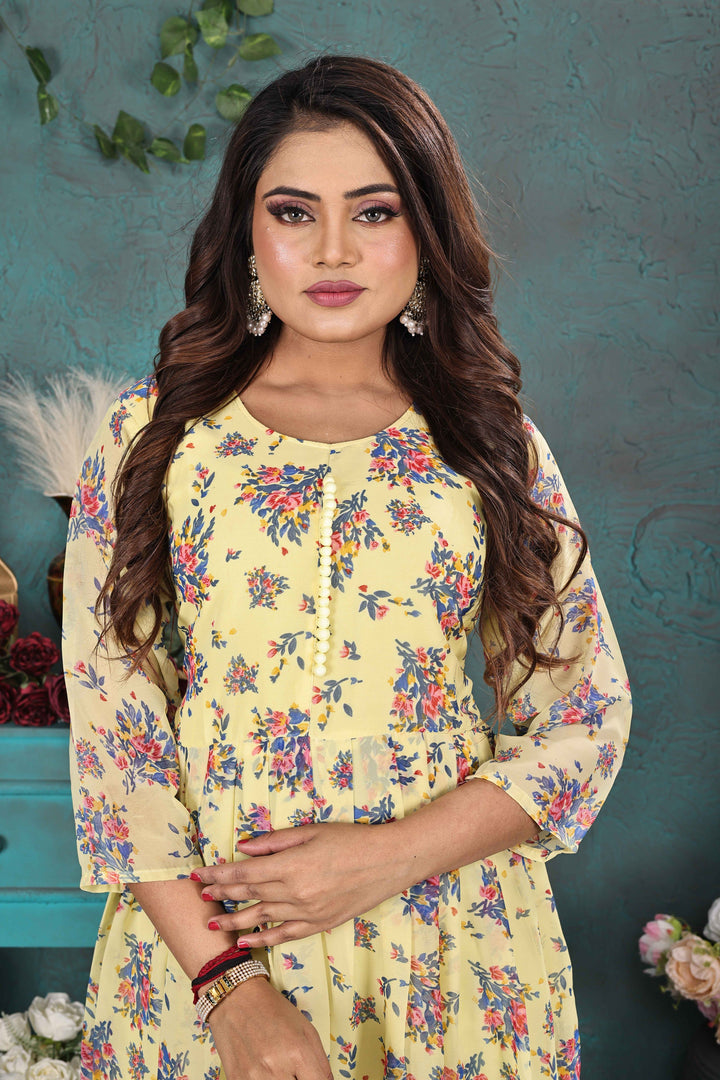Sunshine Yellow Floral Georgette Gown