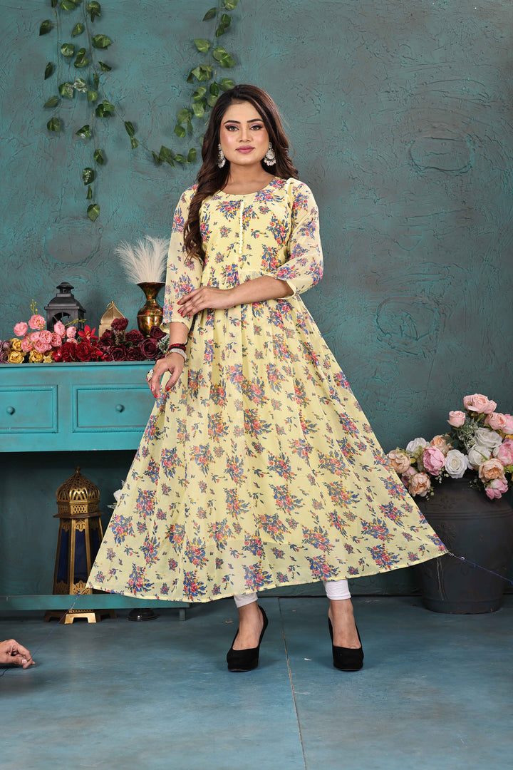 Sunshine Yellow Floral Georgette Gown