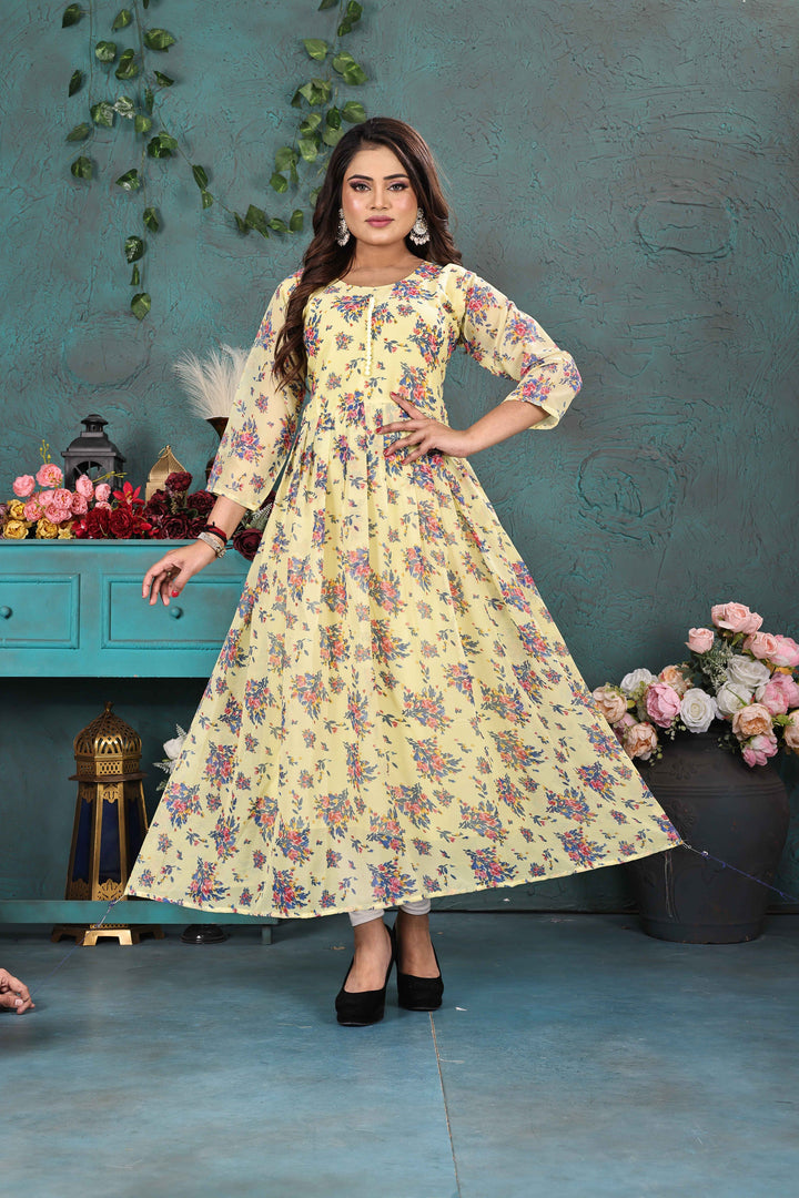Sunshine Yellow Floral Georgette Gown