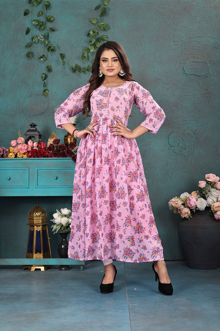 Blush Pink Floral Georgette Gown
