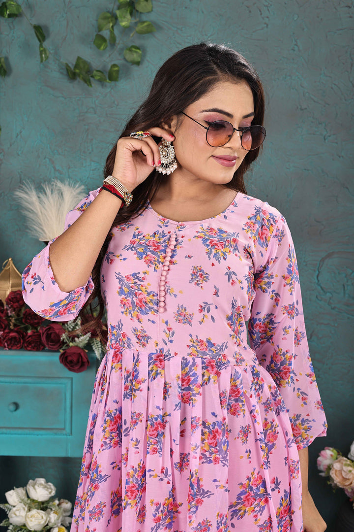 Blush Pink Floral Georgette Gown