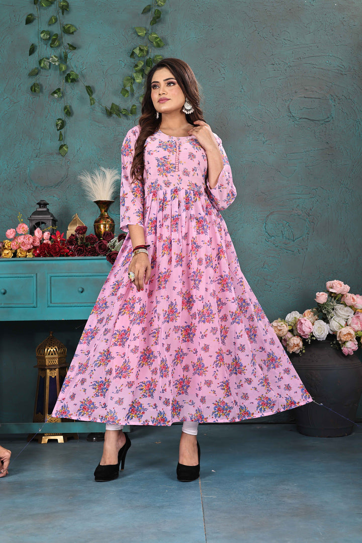 Blush Pink Floral Georgette Gown