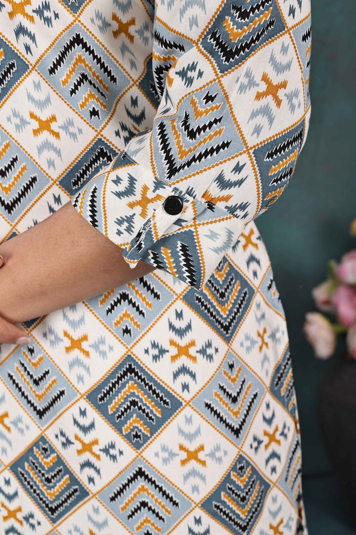 White Ethnic Printed Kurti – Designer Rayon Comfort Fit