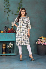 Load image into Gallery viewer, White Ethnic Printed Kurti – Designer Rayon Comfort Fit
