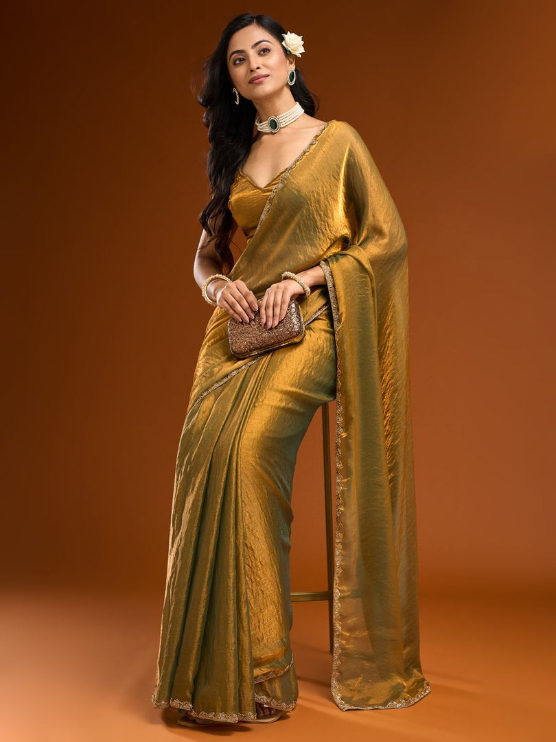 Regal Golden Silk Saree with Elegant Border