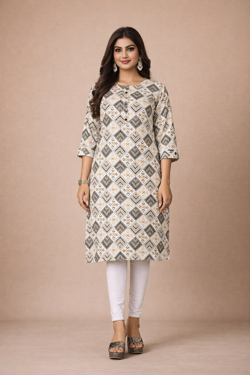 White Ethnic Printed Kurti – Designer Rayon Comfort Fit