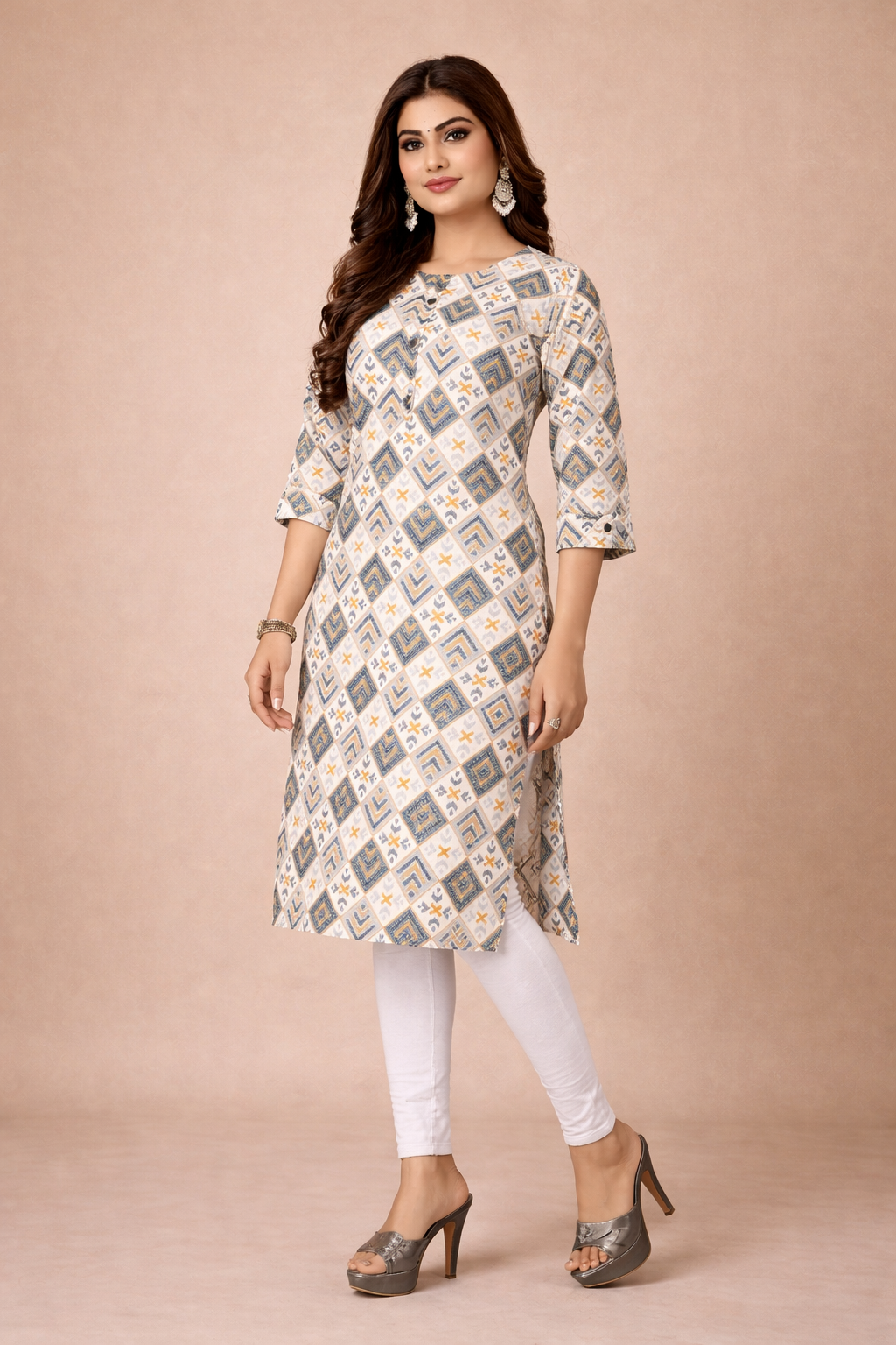 White Ethnic Printed Kurti – Designer Rayon Comfort Fit